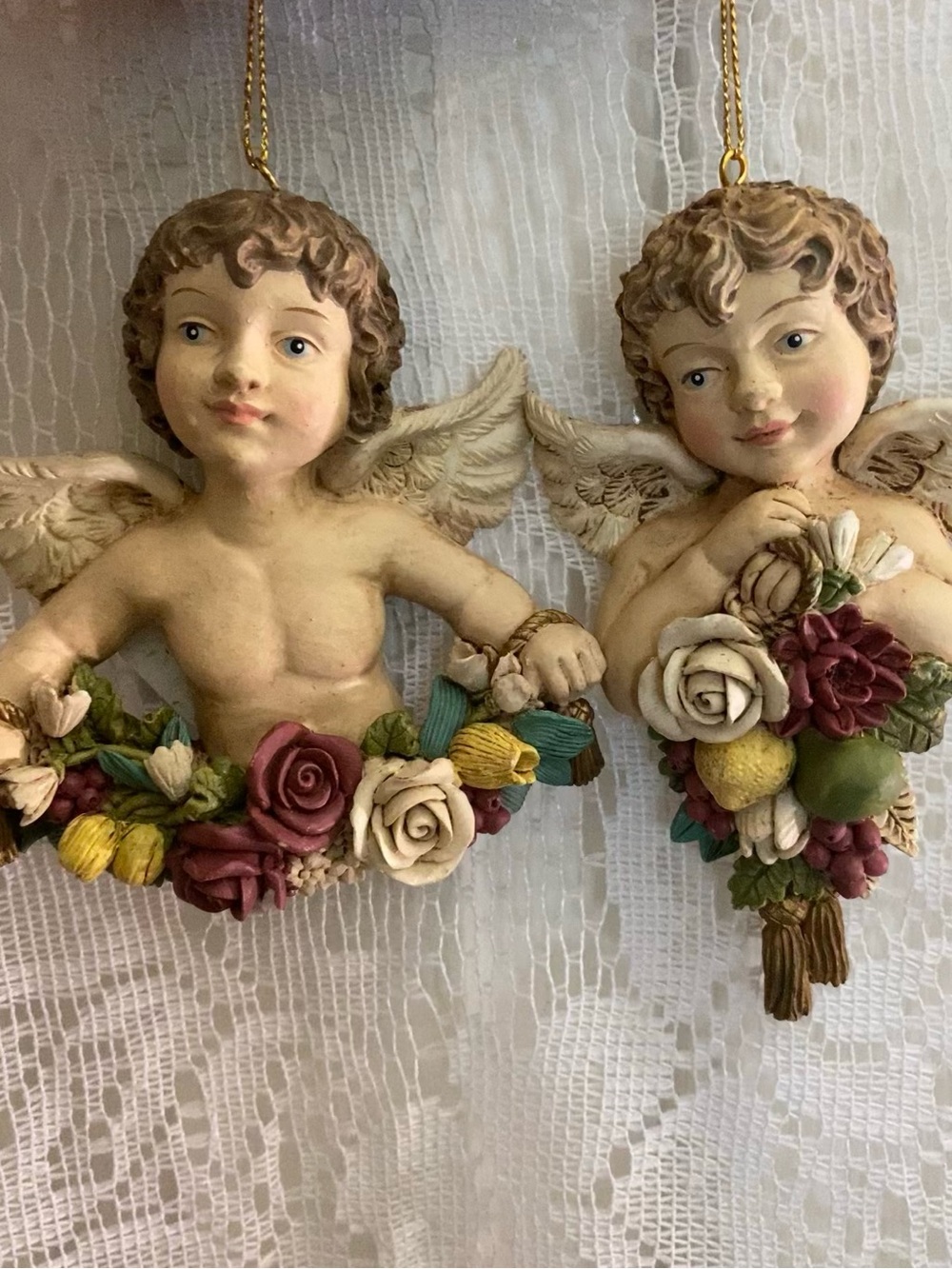 Cherub Wall Ornaments with Floral Garlands - Multicolor